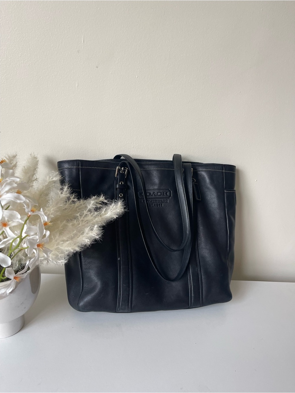 Coach Black Leather Tote with Double Handles